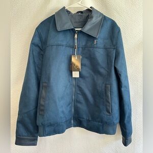 Ferrari F Collection Men’s Blue Suede Leather Bomber Jacket Size: Medium NWT